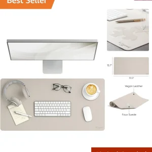 Desk Pad, Leather Desk Mat with Non-Slip Faux Suede Backing, Perfect Desk Or...
