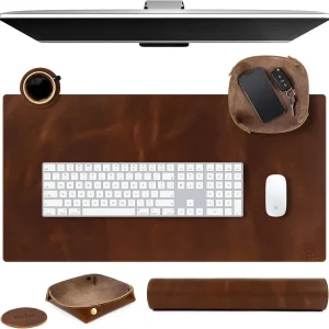 Leather Desk Pad Set Real Leather Desk Mat Thick (3Mm) Double Layer (32X16) Cove