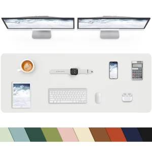 40x17 Inch Leather Desk Pad Protector Ivory White PU NonSlip Office Mat Set