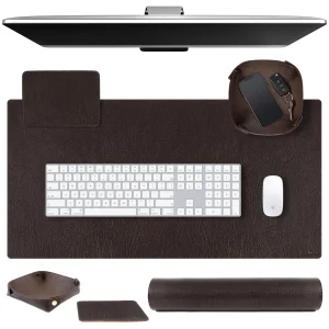 Leather Desk Pad Real Leather Desk Mat Thick (3mm) Double Layer (32x16) Cover...